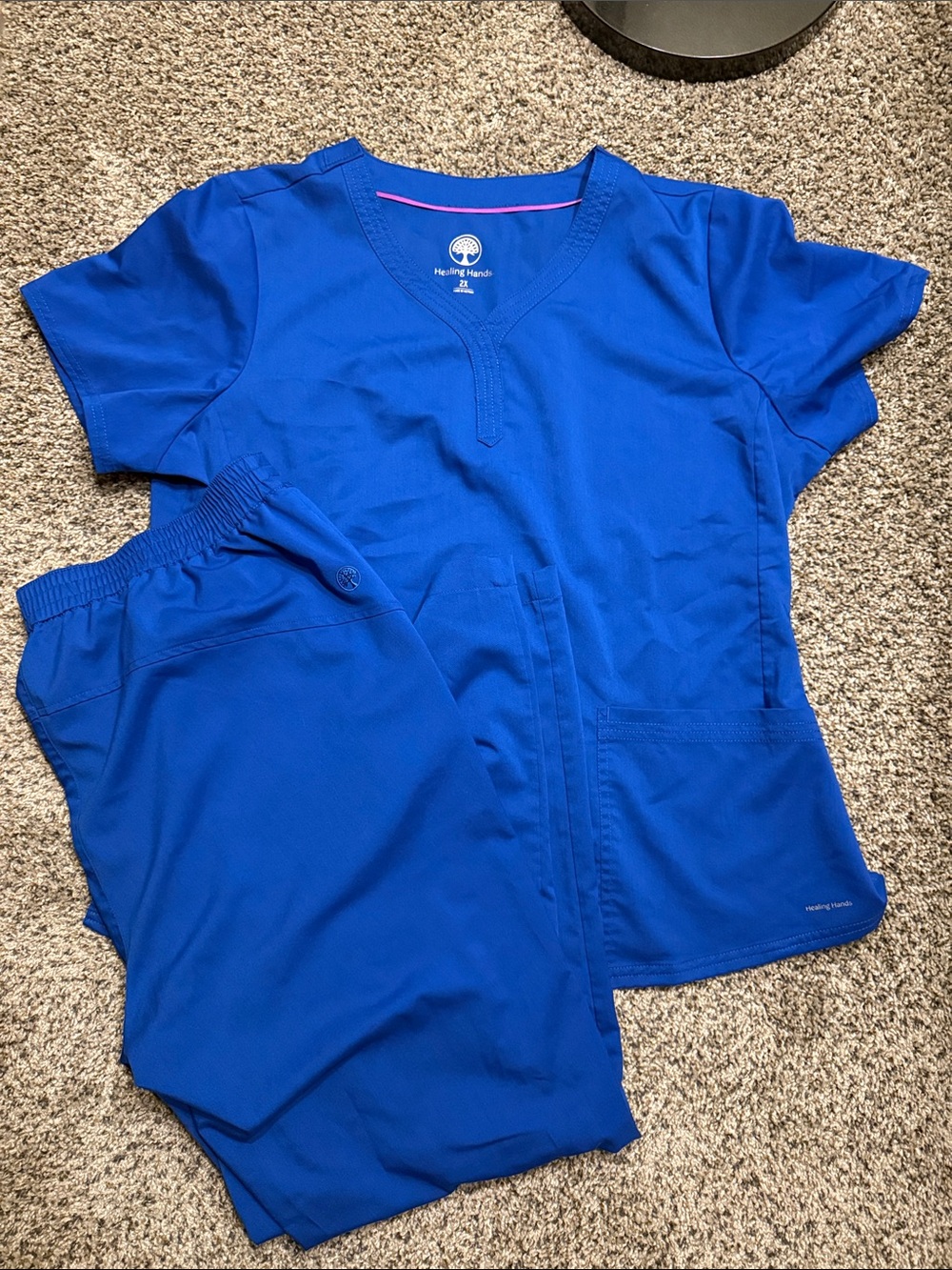 Healing Hands Royal Blue Scrub Top and Bottom Set 2X